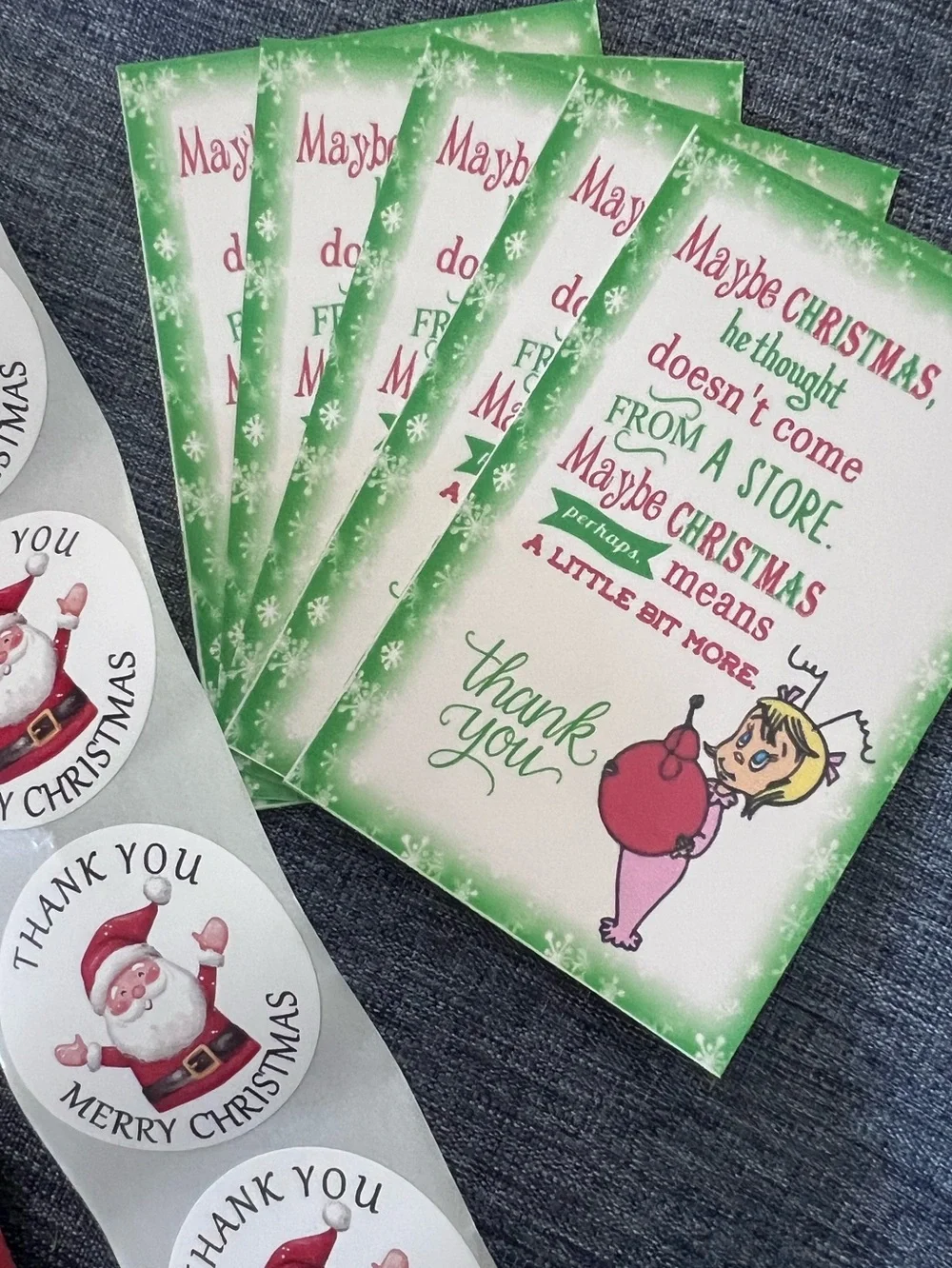 Holiday Red Holiday 6x9 Poly Mailers, 2” Thank You Stickers, Grinch Notecards